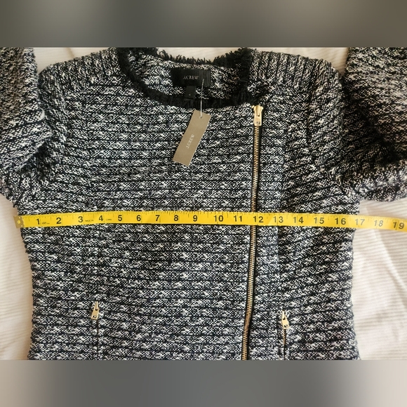 J.crew set woven Tweed Fringe Cropped Jacket/Blazer 4 & skirt 2 navy/off white - Picture 6 of 16